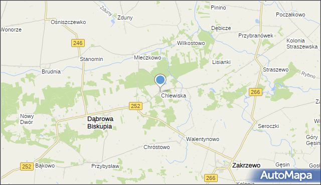 mapa Chlewiska, Chlewiska gmina Dąbrowa Biskupia na mapie Targeo